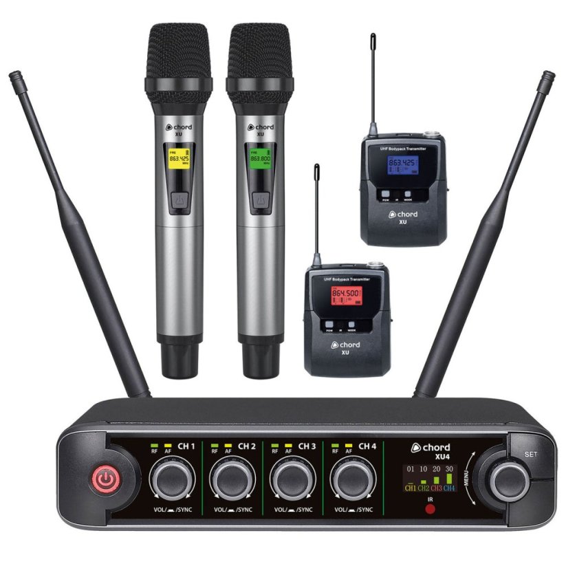 Chord XU4-C, 4-kanálový bezdrátový mikrofonní set,  823-832 / 863-865 MHz