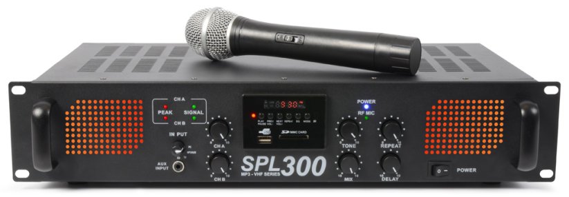Skytec SPL-300, zesilovač s VHF mikrofonem, MP3, FM - rozbaleno (SK175560)
