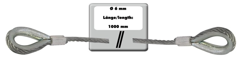 Ocelové lanko 6 mm x 1000 mm, stříbrné s koncovými úvazky