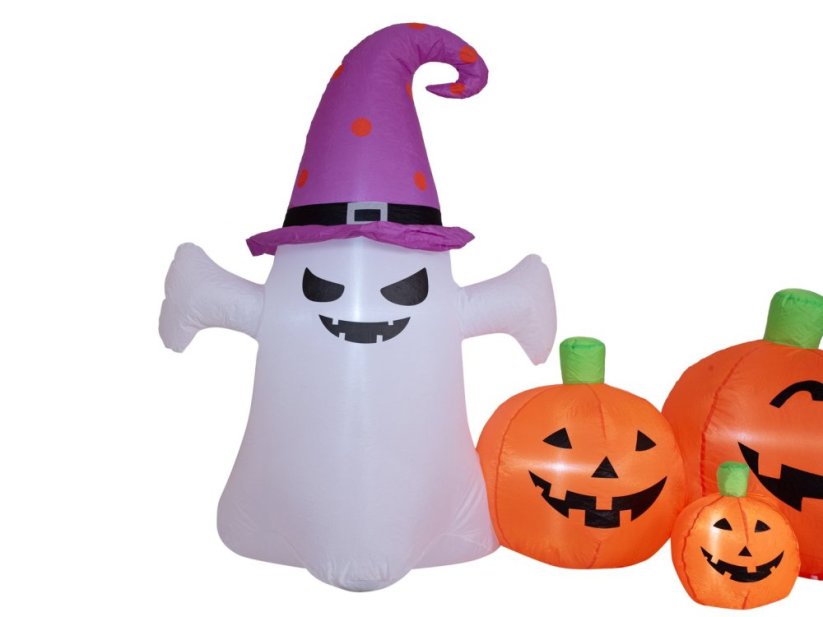 Halloween nafukovací figurína Duch s dýněmi, 244 cm