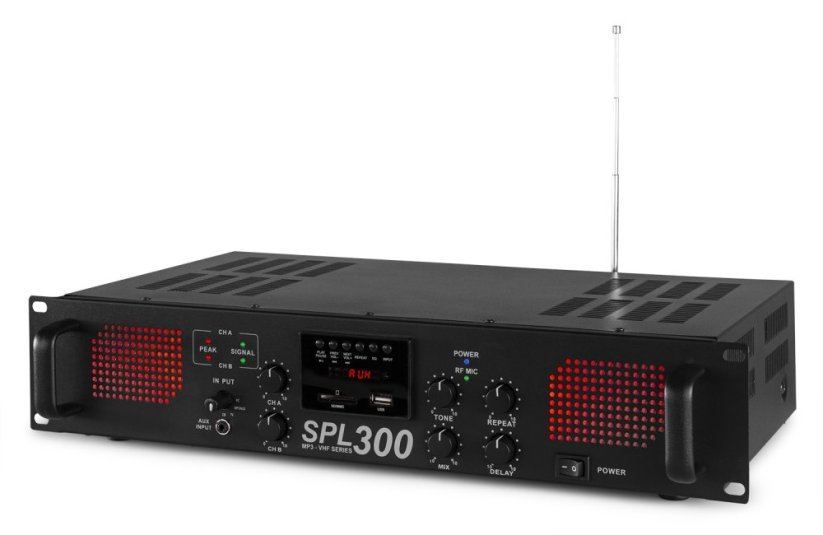 Skytec SPL-300, zesilovač s VHF mikrofonem, MP3, FM - rozbaleno (SK175560)