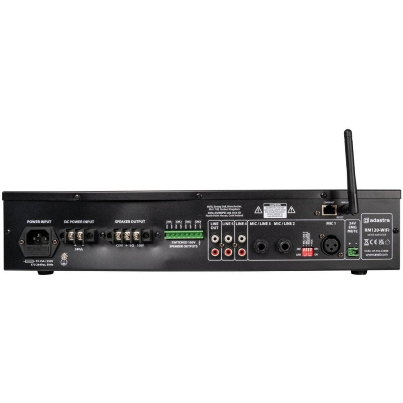 Adastra RM120-WIFI, 100V mixážní 4-zónový zesilovač, RM-WiFi/BT/USB