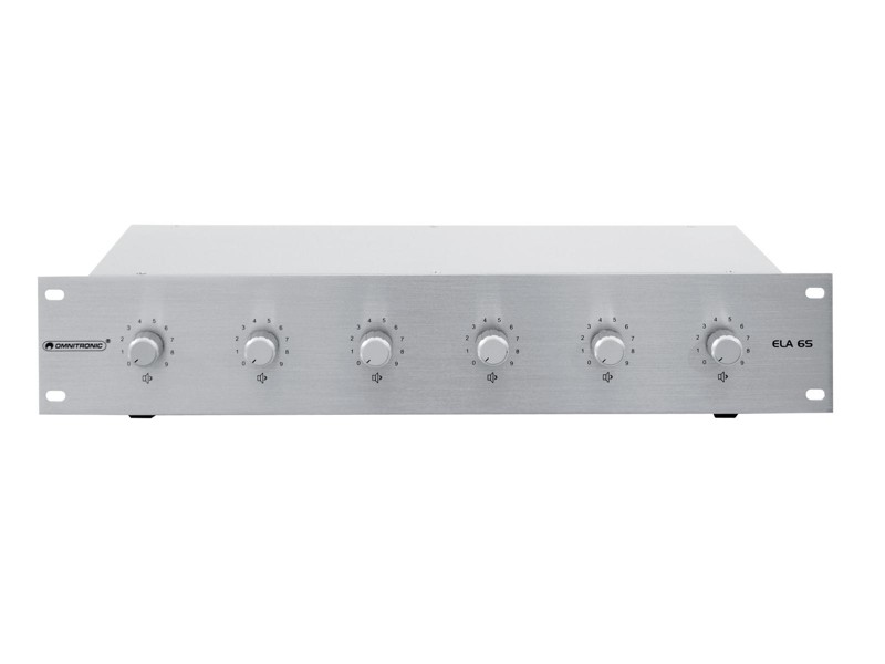 Omnitronic 6-ti zónový PA ovladač hlasitosti 45W stereo, stříbrný