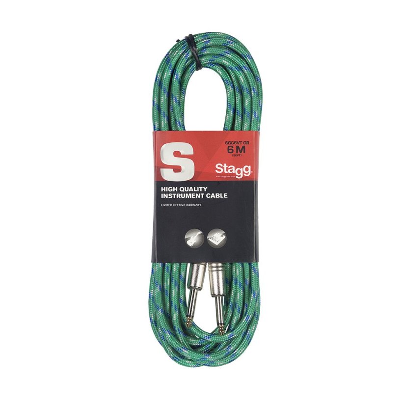 Stagg SGC6VT GR, nástrojový kabel Jack/Jack, 6 m, zelený