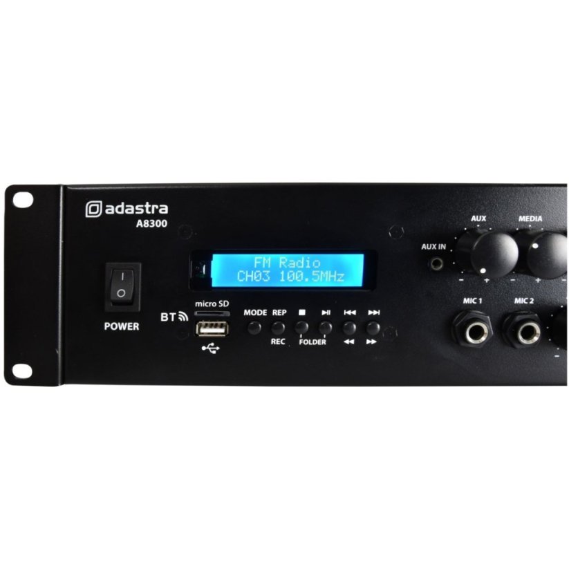 Adastra A8300, mixážní 4-zónový zesilovač 8x 300W, BT/MP3/FM/USB