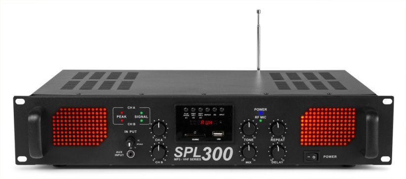 Skytec SPL-300, zesilovač s VHF mikrofonem, MP3, FM - rozbaleno (SK175560)