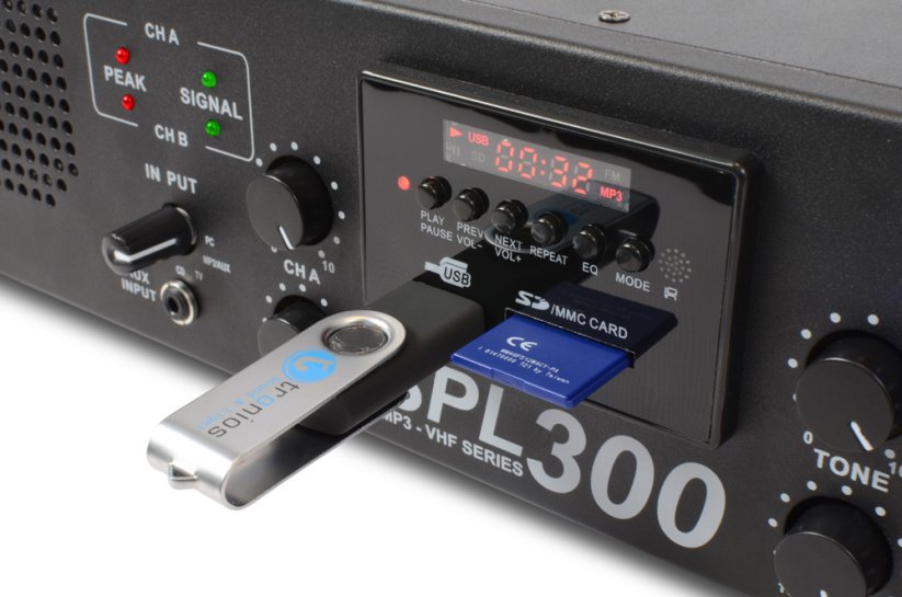 Skytec SPL-300, zesilovač s VHF mikrofonem, MP3, FM - rozbaleno (SK175560)