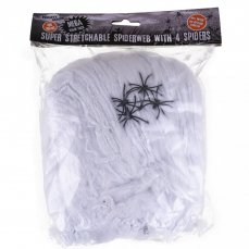 Halloween bílá pavučina 300g se čtyřmi černými pavouky