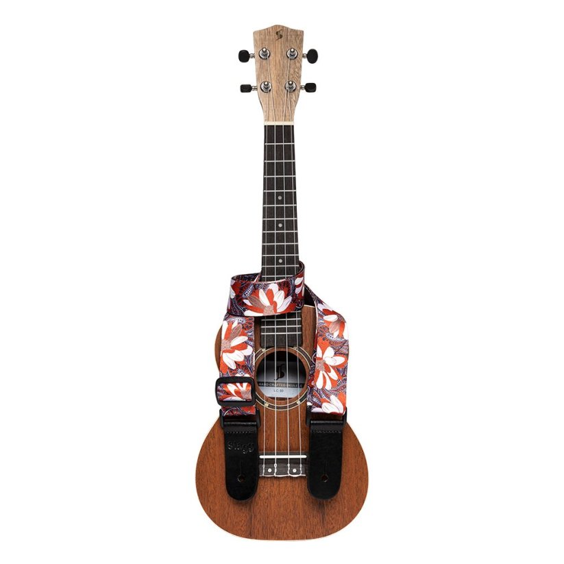 Stagg STE UKEFLOW ORA, popruh pro ukulele, oranžový/bílý