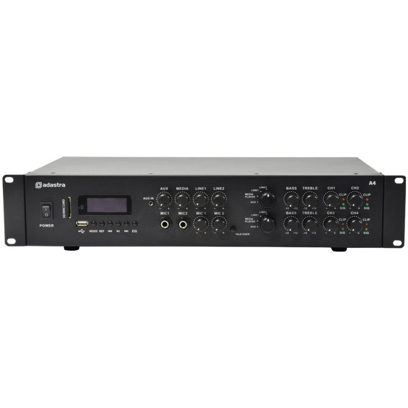 Adastra A4, duální stereo PA zesilovač, MP3/SD/USB/BT/FM, 4x 200W