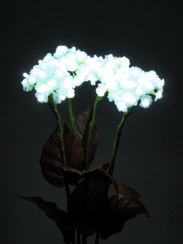 Hortenzie s květy, bílé, 100 LED diod, 80 cm