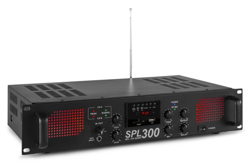 Skytec SPL-300, zesilovač s VHF mikrofonem, MP3, FM - rozbaleno (SK175560)