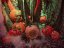 Halloween dýně v pavoučí síti s LED lebkou, 25 cm - DOPRODEJ