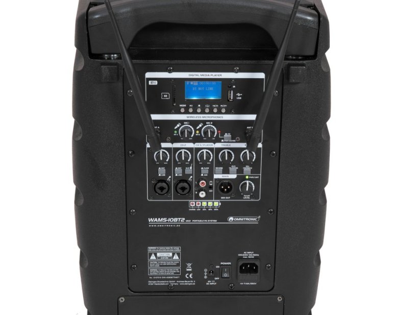 Omnitronic WAMS-10BT2 MK2, mobilní 10" zvukový systém MP3/SD/USB/BT/2x UHF, 80W