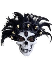 Halloween maska lebky s peřím a květinami