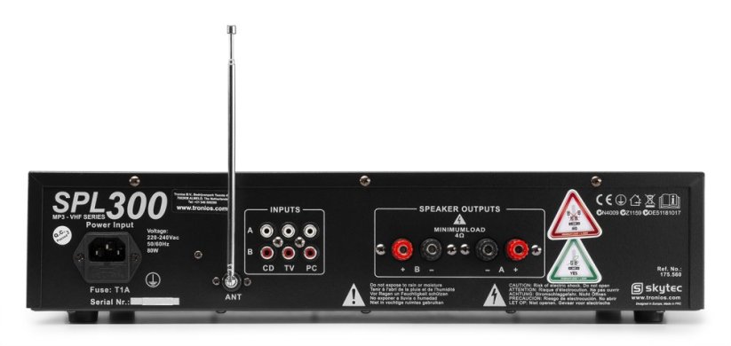 Skytec SPL-300, zesilovač s VHF mikrofonem, MP3, FM - rozbaleno (SK175560)