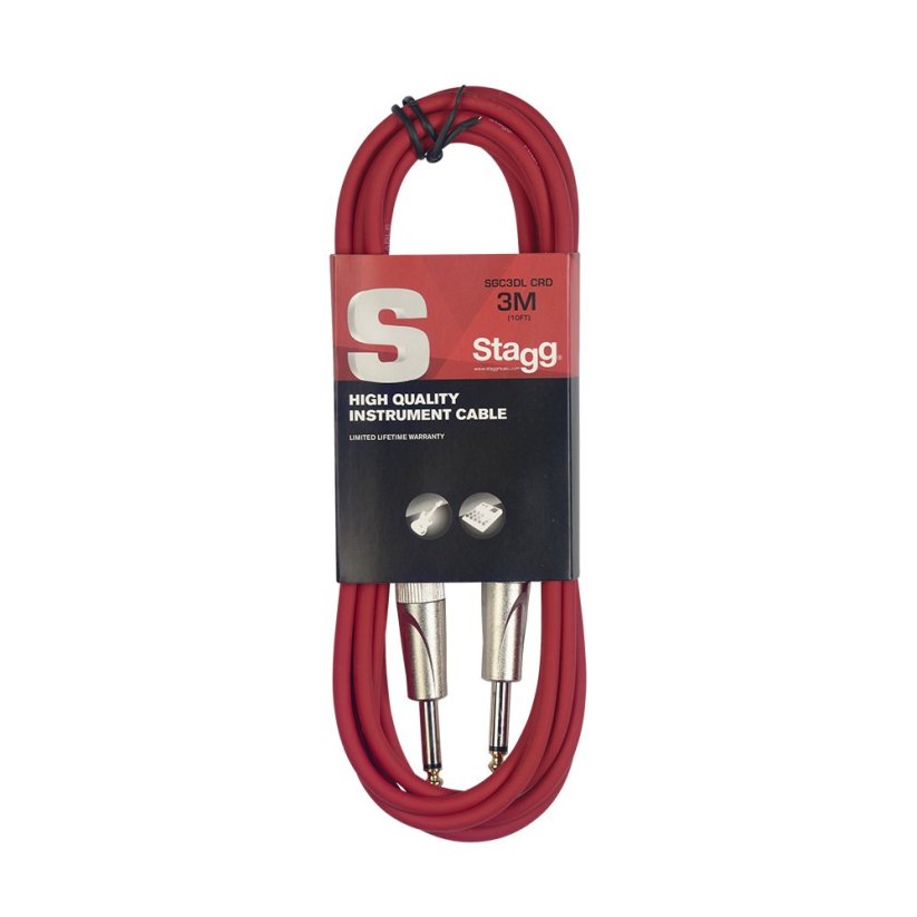 Stagg SGC3DL CRD, kabel JACK/JACK, 3 m, červený